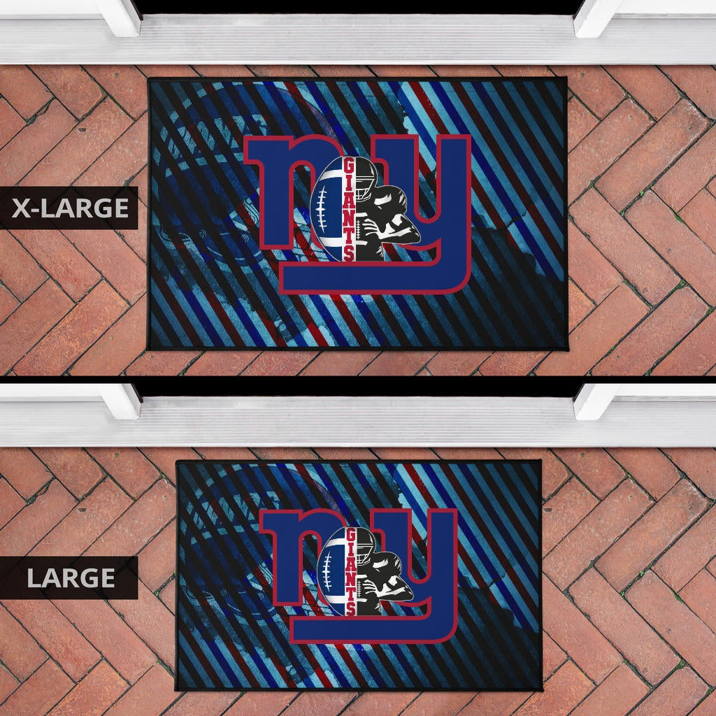 New York Giants American Football Team Door Mat Player Silhouette With Giant Rugby Ball Helmet Door Mat Home Decor
