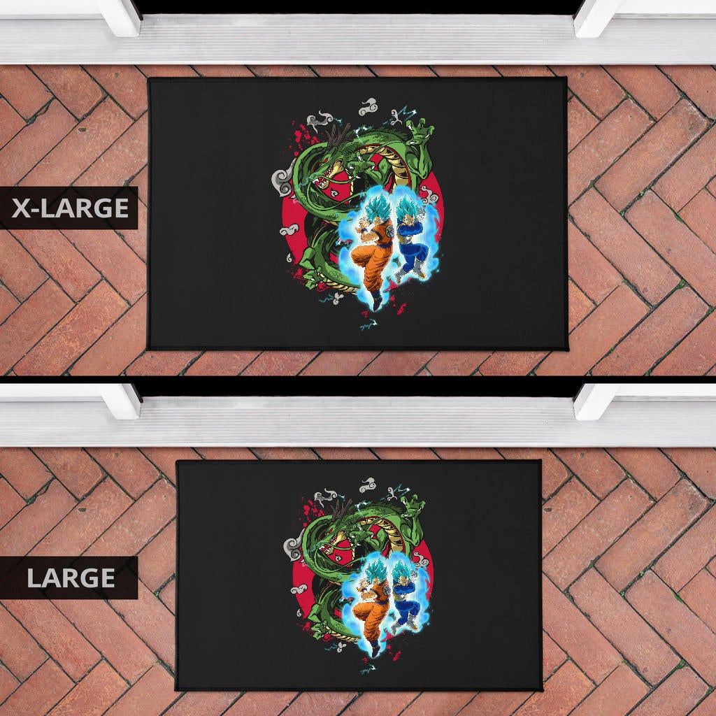 Dragon Ball Anime Door Mat - DB Goku Vegeta Blue Power Vapor With Shernon Dragon Door Mat Home Decor