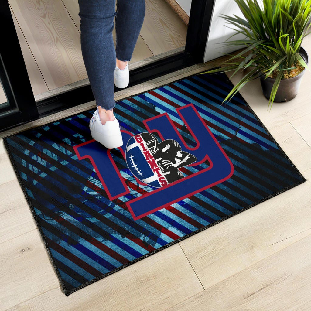 New York Giants American Football Team Door Mat Player Silhouette With Giant Rugby Ball Helmet Door Mat Home Decor