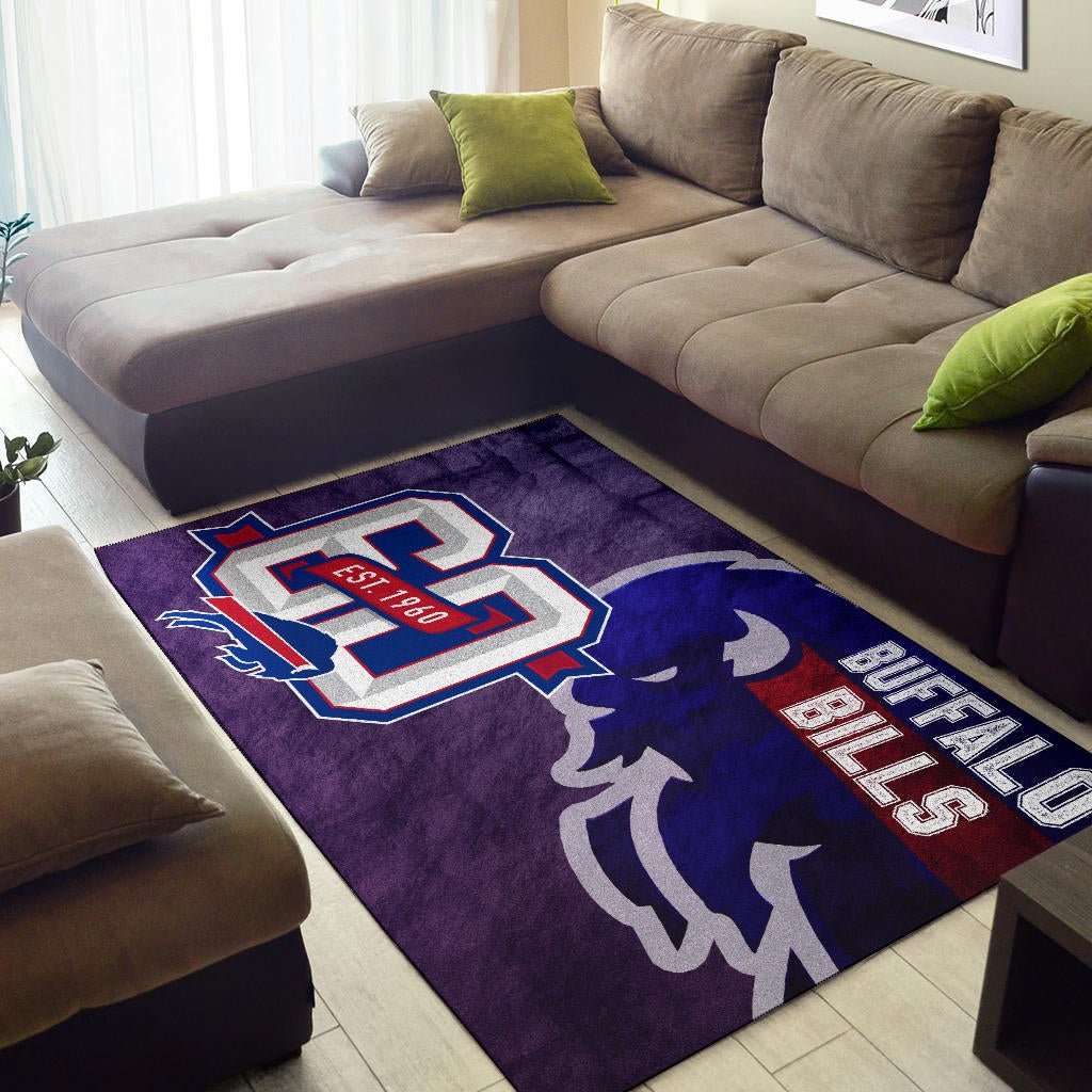 Buffalo Bills American Football Team Area Rug Blue Strongest Buffalo Fighting Est 1960 Text Rugs Home Decor