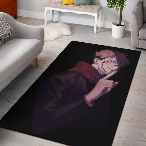Jujutsu Kaisen Anime Area Rug Sukuna Yuji Combine Black Fire Evil Smiling Rugs Home Decor