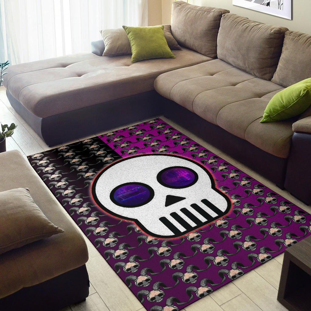 Valentine Area Rug - Chibi Skull Evil Horn Monster Patterns Purple And Black Rugs Home Decor