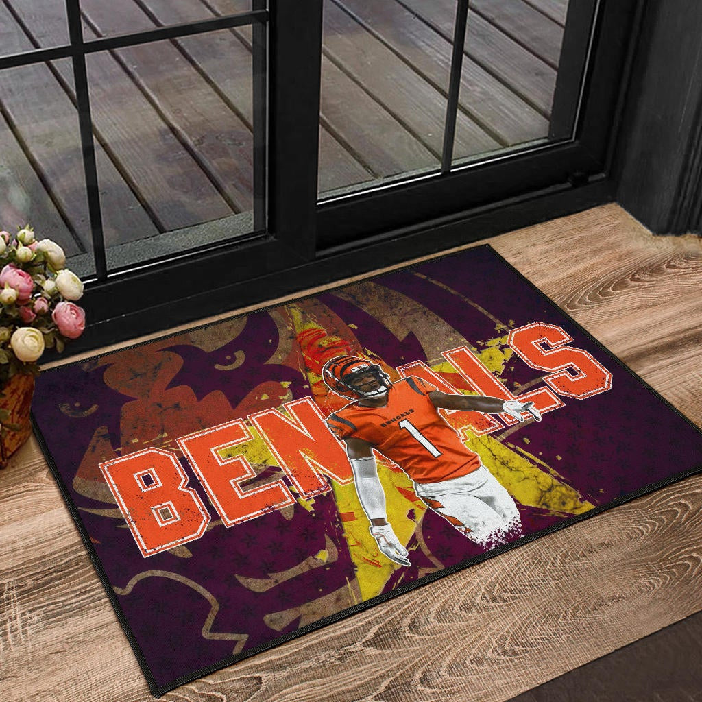 Cincinnati Bengals American Football Team Door Mat Ja'Marr Chase Yellow Star Grrr Bengal Door Mat Home Decor