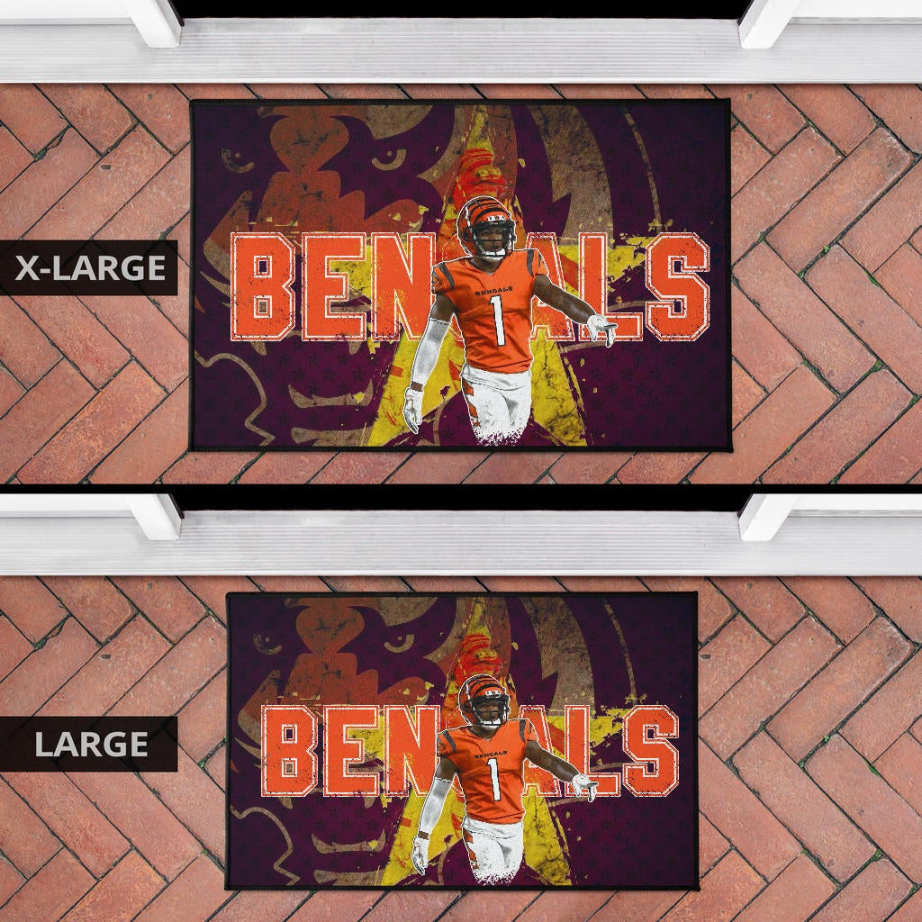 Cincinnati Bengals American Football Team Door Mat Ja'Marr Chase Yellow Star Grrr Bengal Door Mat Home Decor