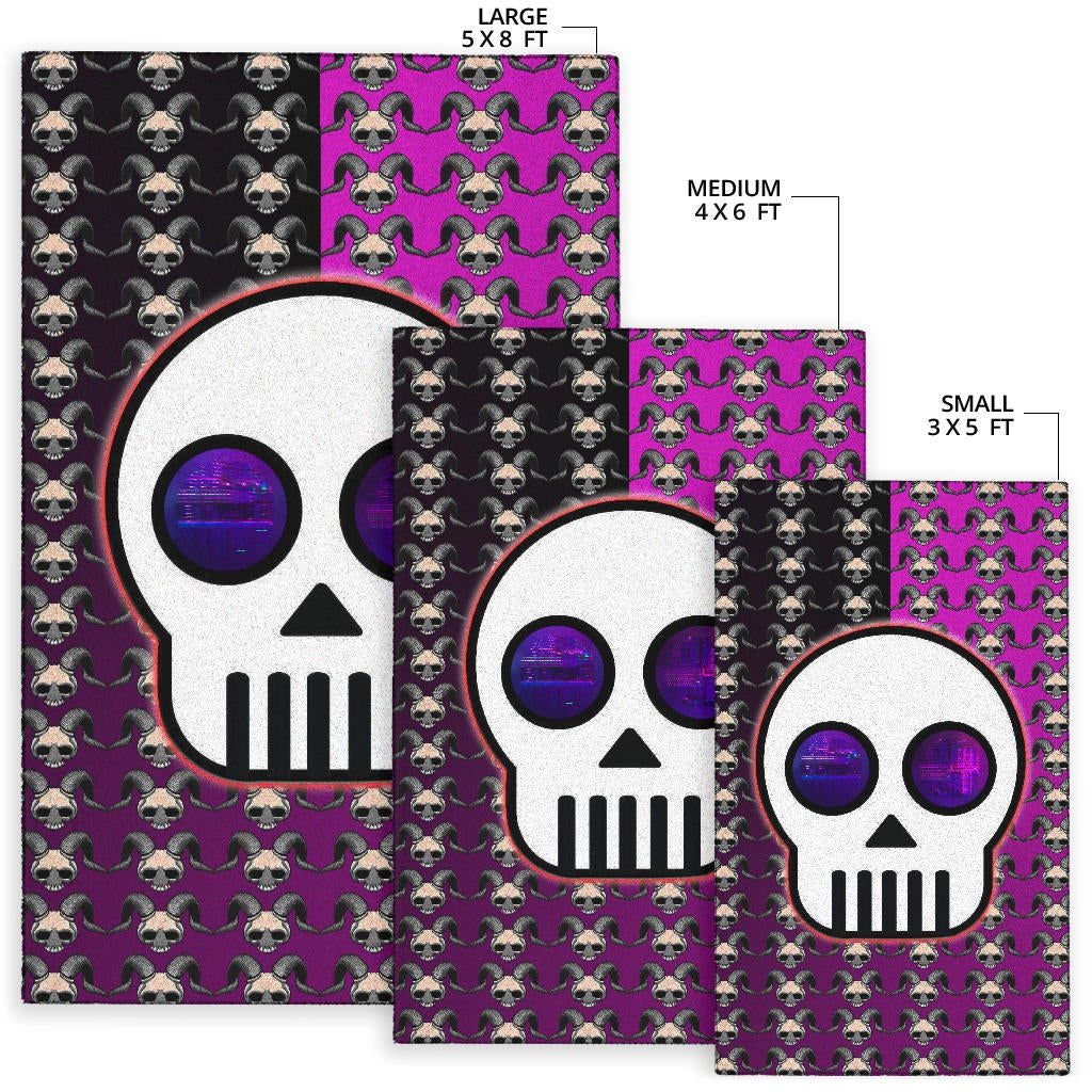 Valentine Area Rug - Chibi Skull Evil Horn Monster Patterns Purple And Black Rugs Home Decor