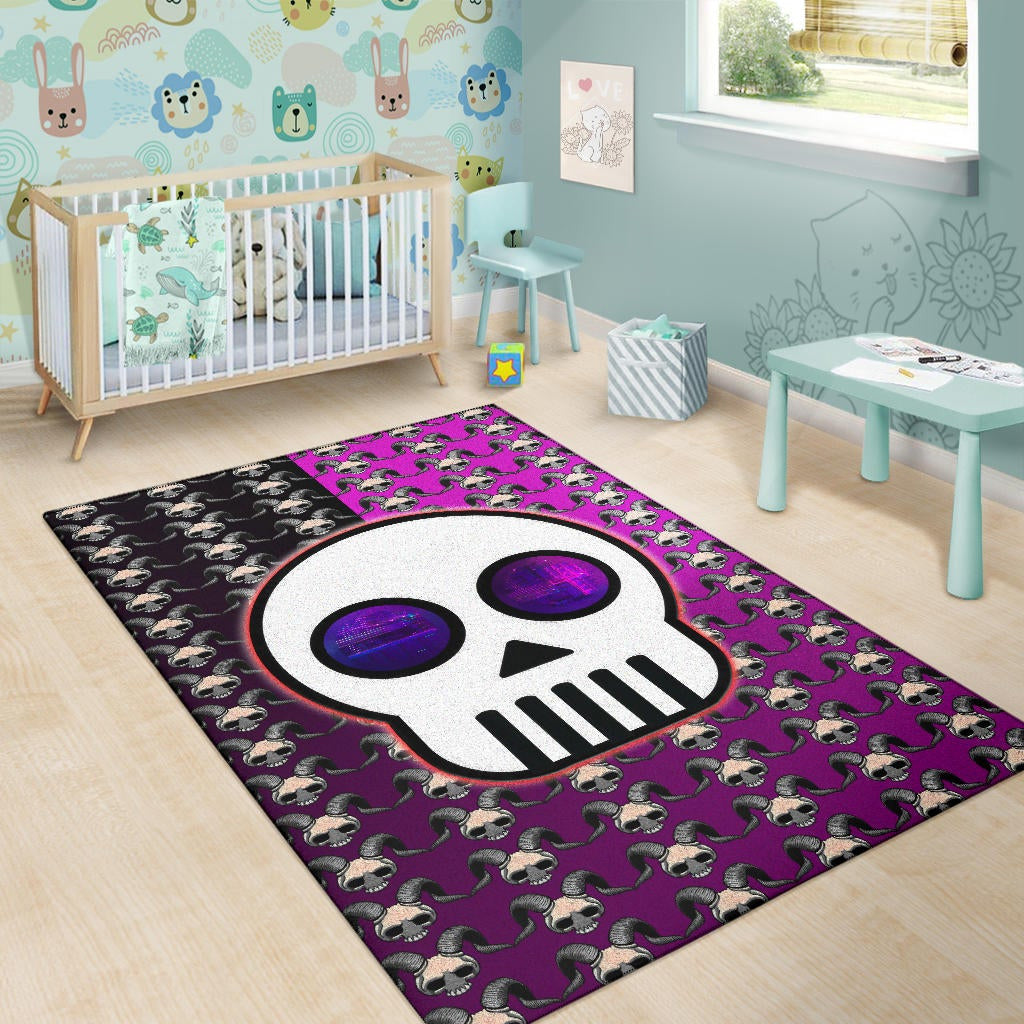 Valentine Area Rug - Chibi Skull Evil Horn Monster Patterns Purple And Black Rugs Home Decor