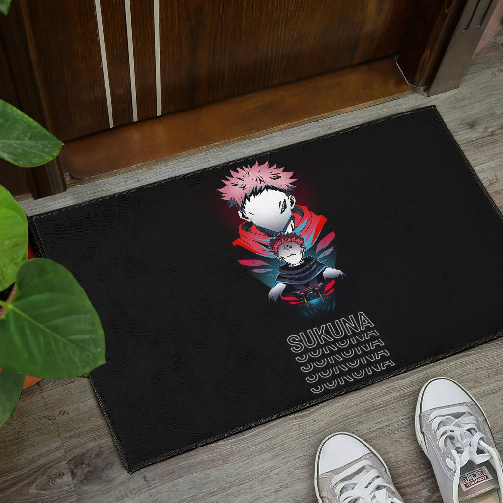 Jujutsu Kaisen Anime Door Mat Sukuna And Yuji No Face White Kanji Patterns Door Mat Home Decor
