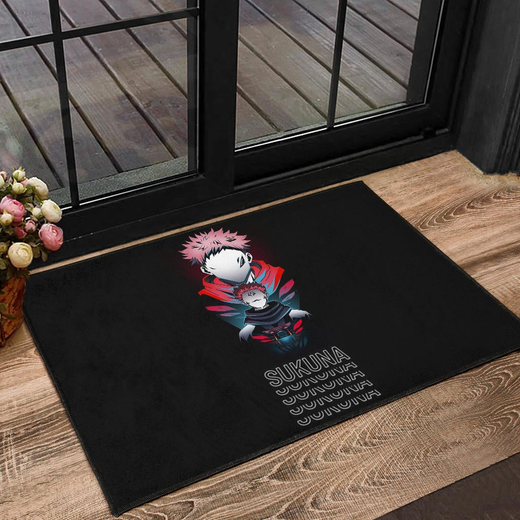 Jujutsu Kaisen Anime Door Mat Sukuna And Yuji No Face White Kanji Patterns Door Mat Home Decor