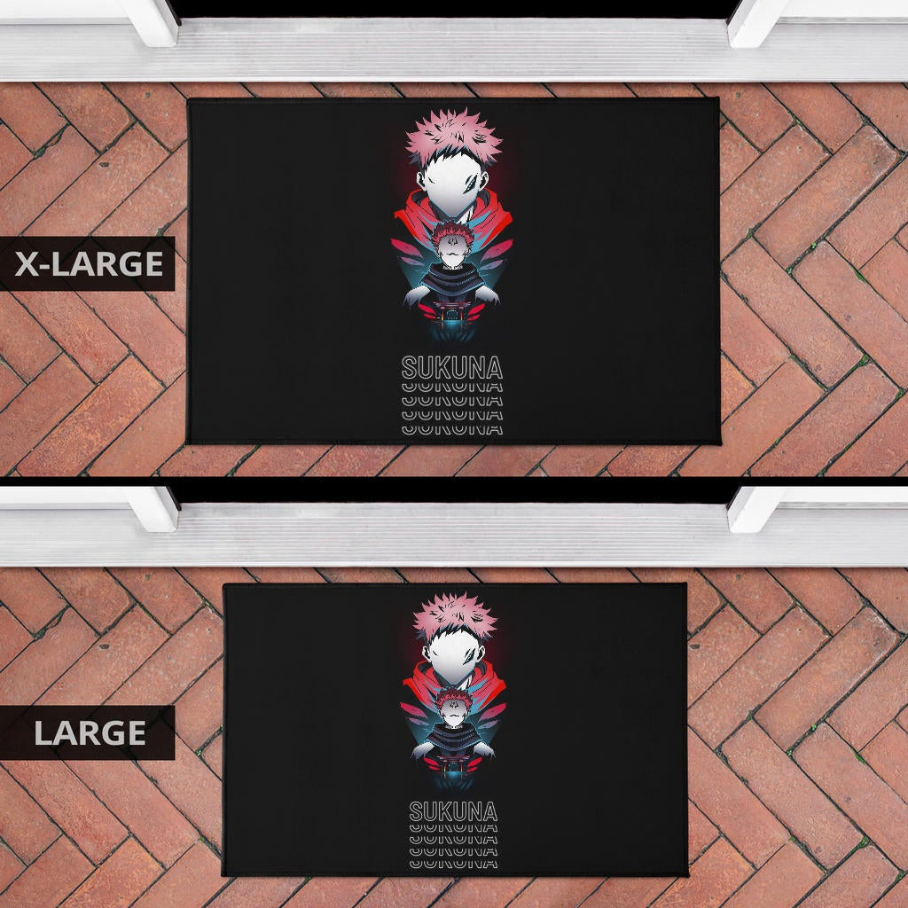 Jujutsu Kaisen Anime Door Mat Sukuna And Yuji No Face White Kanji Patterns Door Mat Home Decor