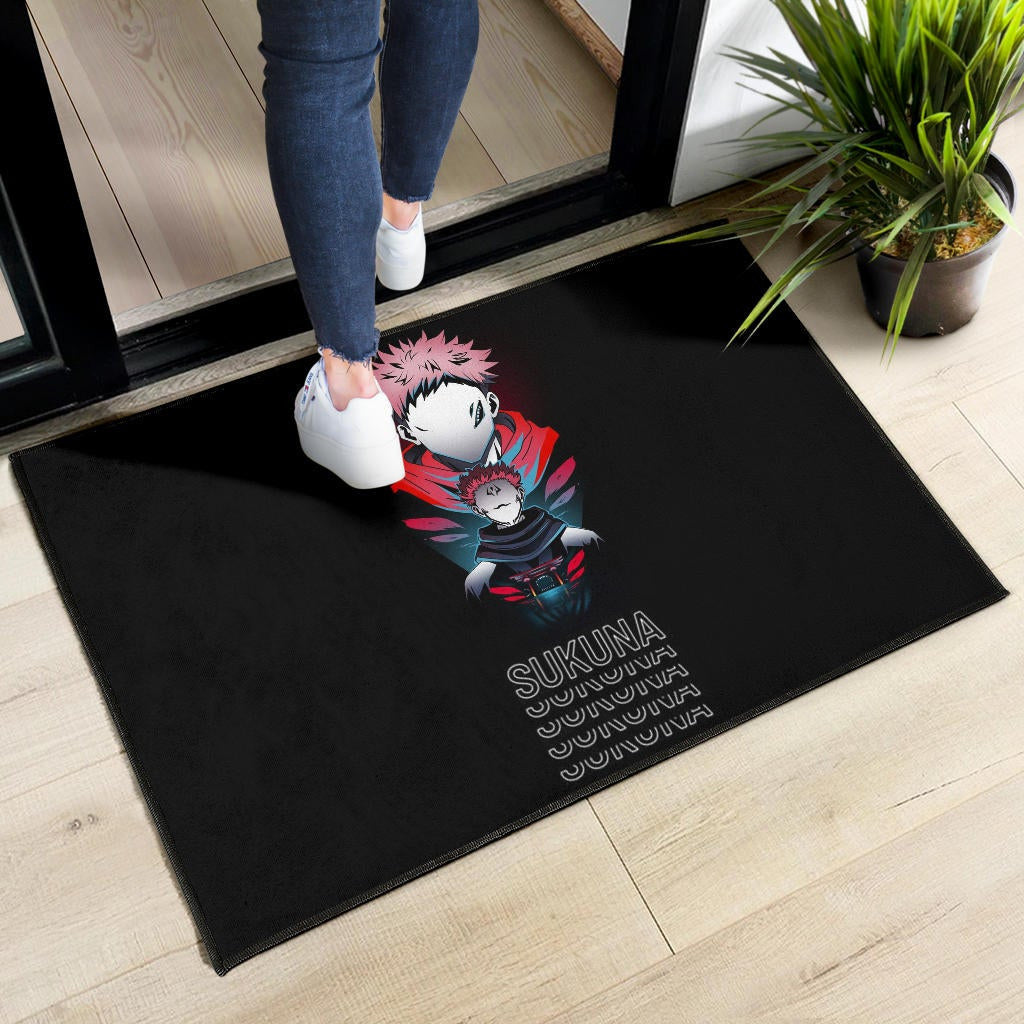 Jujutsu Kaisen Anime Door Mat Sukuna And Yuji No Face White Kanji Patterns Door Mat Home Decor