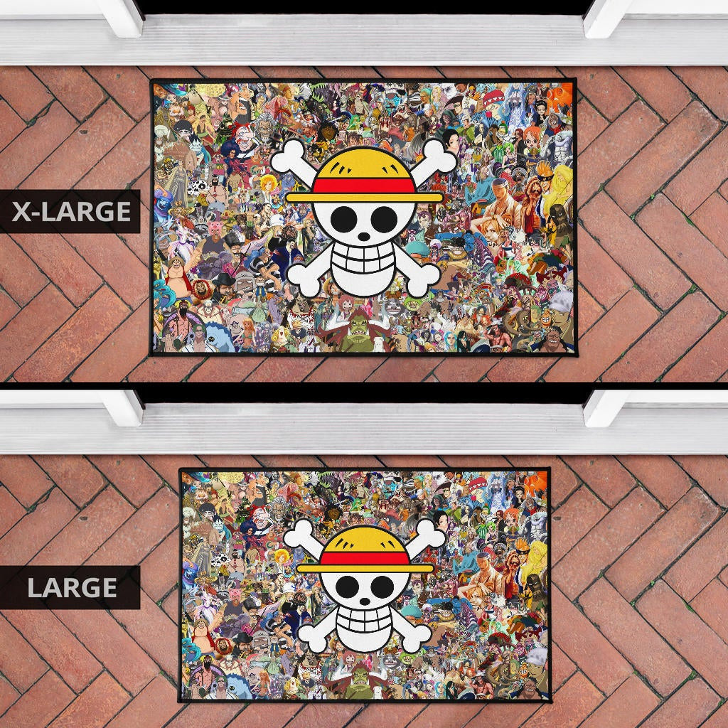 One Piece Anime Door Mat - Full Characters Background Big Skull Pirate Symbol Door Mat
