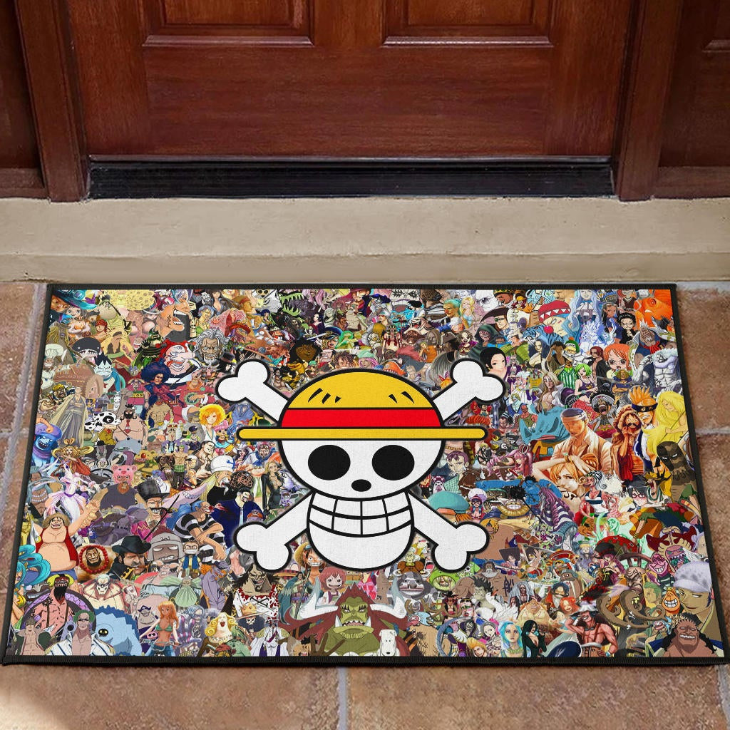 One Piece Anime Door Mat - Full Characters Background Big Skull Pirate Symbol Door Mat