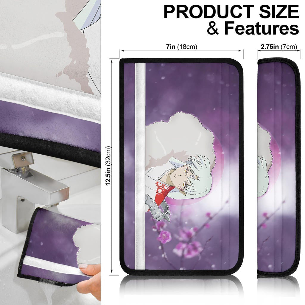 Inuyasha Anime Seat Belt Covers Sad Sesshomaru Face Sakura Blossom Flower At Night Belt Covers