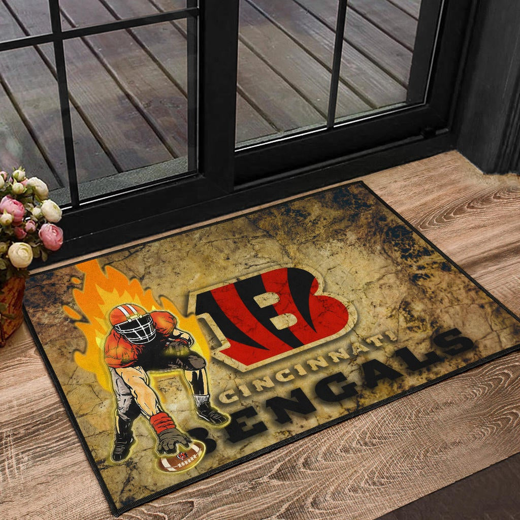 Cincinnati Bengals American Football Team Door Mat Bengals Ready For Flaming Battle Door Mat Home Decor