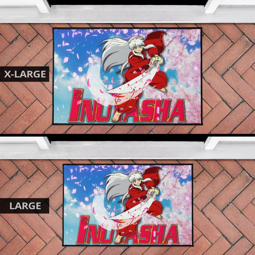 Inuyasha Anime Door Mat Inuyasha Using Sword Sakura Blossom Flower Flying Door Mat Home Decor