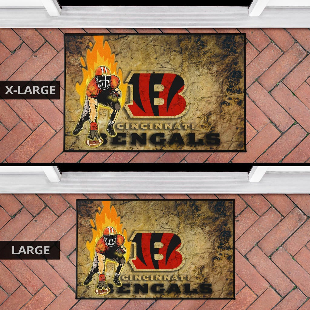 Cincinnati Bengals American Football Team Door Mat Bengals Ready For Flaming Battle Door Mat Home Decor