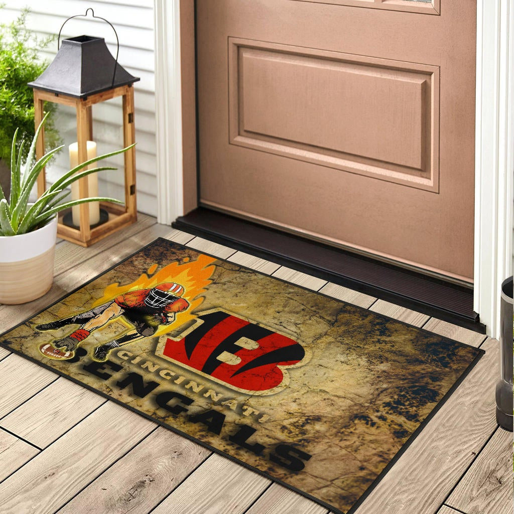 Cincinnati Bengals American Football Team Door Mat Bengals Ready For Flaming Battle Door Mat Home Decor