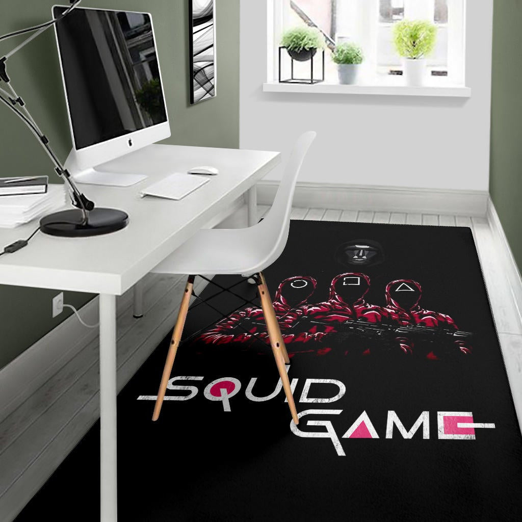 Squid Game Movie Area Rug - Squid Workers Round Square Triangle Face Black Metal Mask Boss Rugs Home Decor
