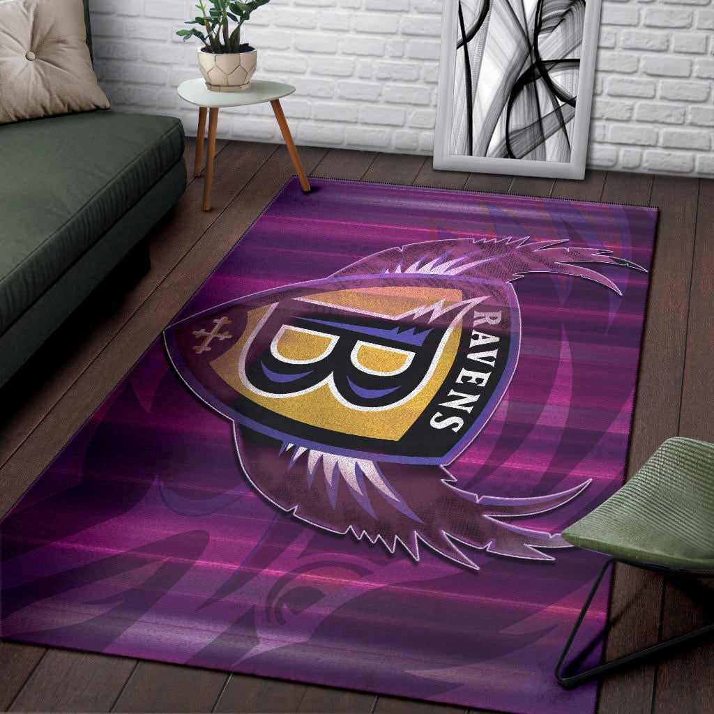 Baltimore Ravens American Football Team Area Rug Minimal Raven Head Underground B Wings Metal Purple Rugs Home Decor