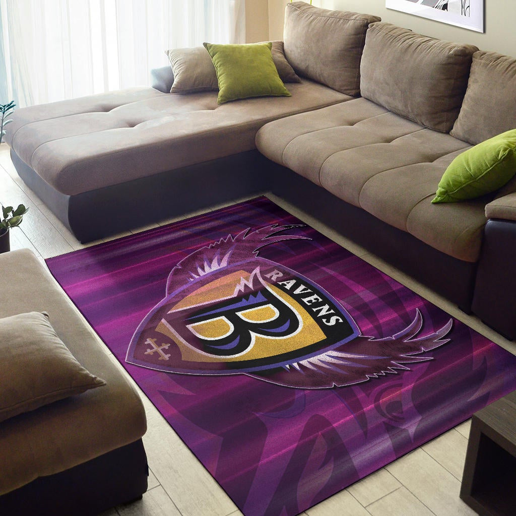 Baltimore Ravens American Football Team Area Rug Minimal Raven Head Underground B Wings Metal Purple Rugs Home Decor