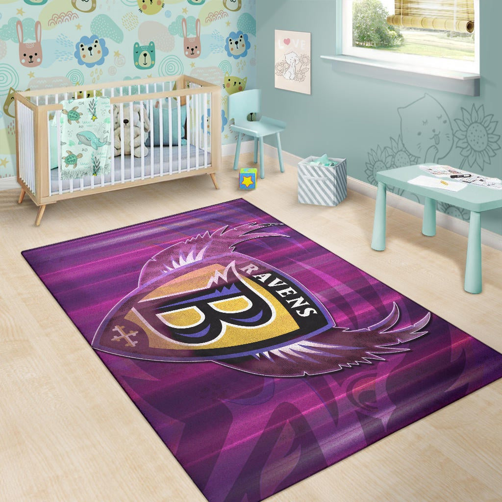 Baltimore Ravens American Football Team Area Rug Minimal Raven Head Underground B Wings Metal Purple Rugs Home Decor