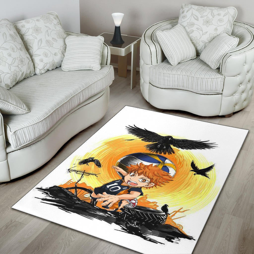Haikyuu Anime Area Rug - Chibi Shouyou Hinata 10 Playing Volleyball Black Ravens Rugs Home Decor