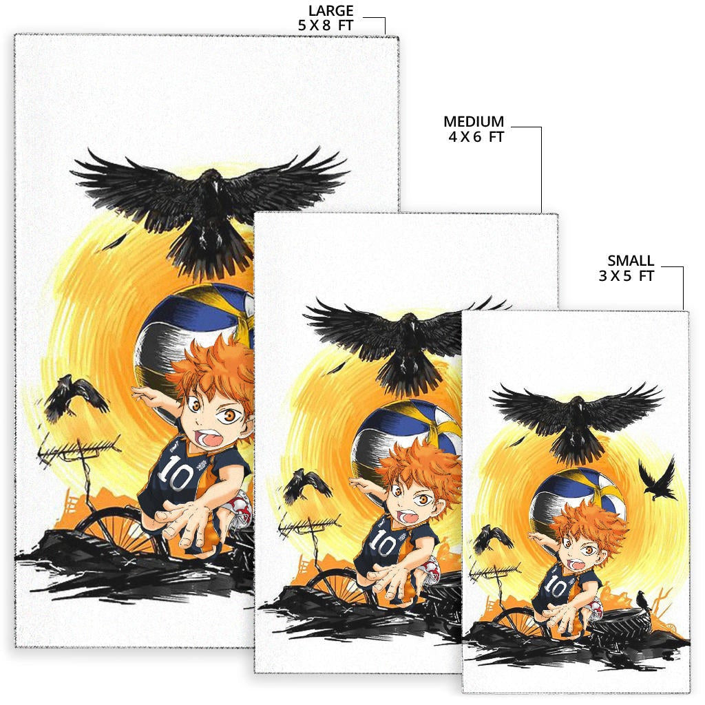 Haikyuu Anime Area Rug - Chibi Shouyou Hinata 10 Playing Volleyball Black Ravens Rugs Home Decor