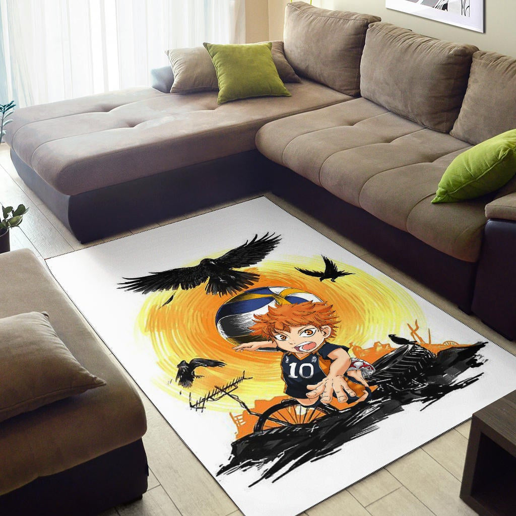 Haikyuu Anime Area Rug - Chibi Shouyou Hinata 10 Playing Volleyball Black Ravens Rugs Home Decor