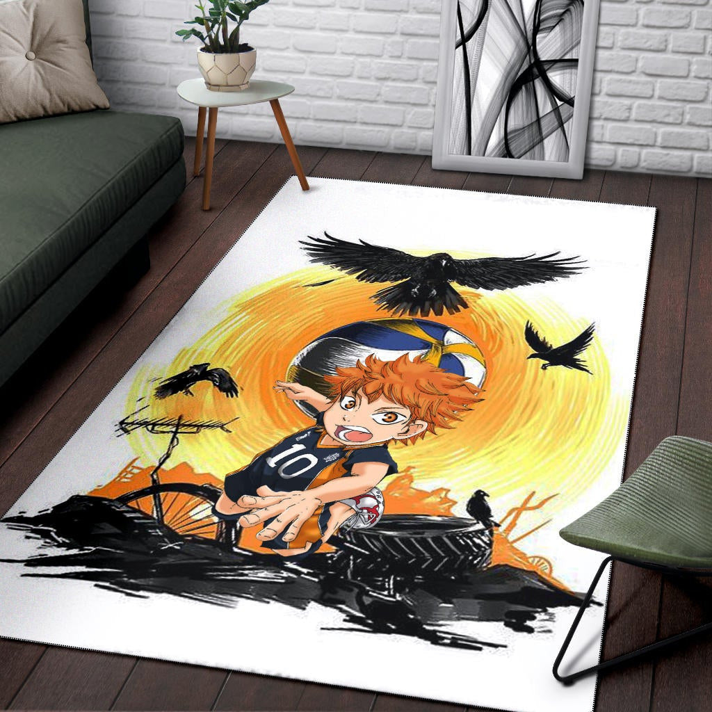 Haikyuu Anime Area Rug - Chibi Shouyou Hinata 10 Playing Volleyball Black Ravens Rugs Home Decor