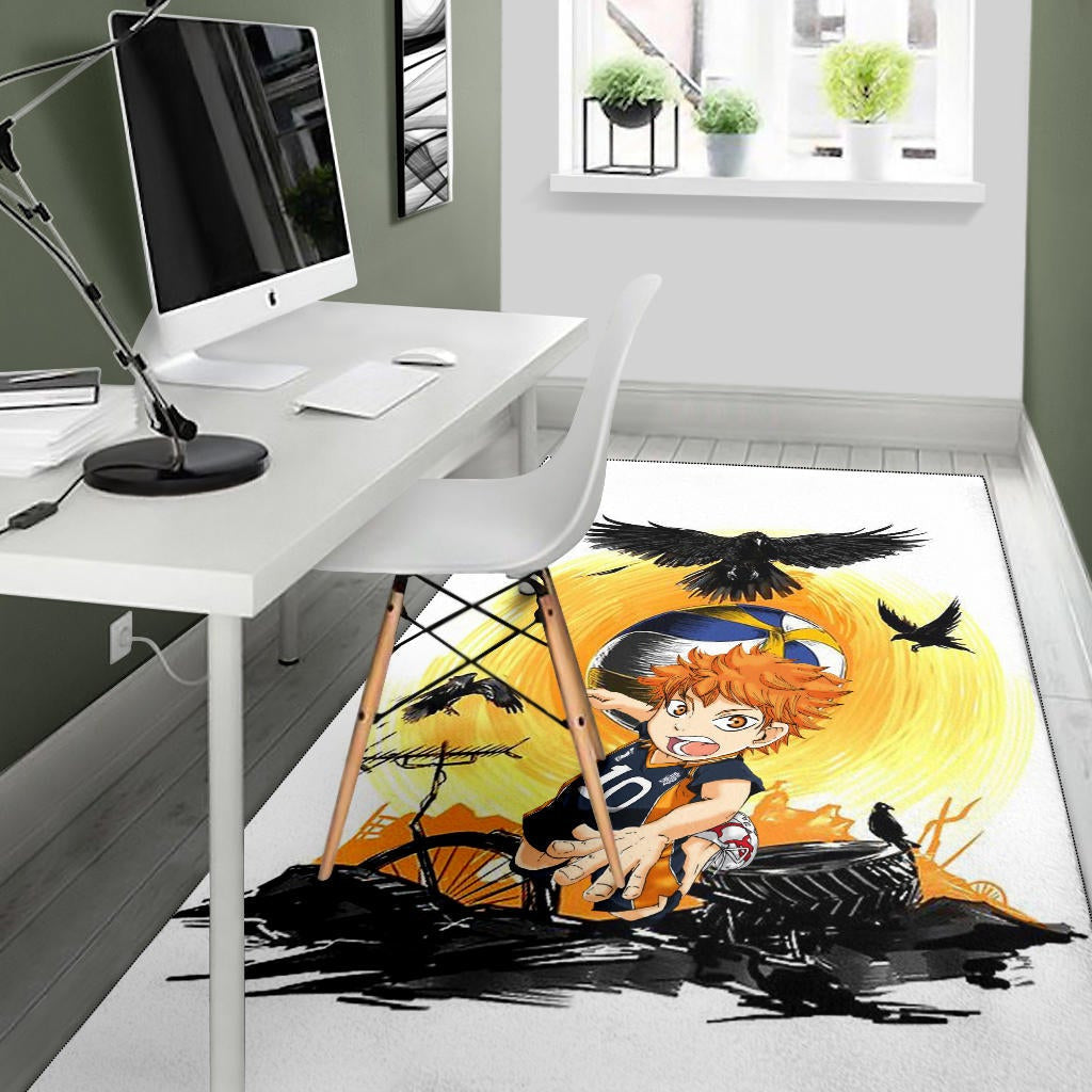 Haikyuu Anime Area Rug - Chibi Shouyou Hinata 10 Playing Volleyball Black Ravens Rugs Home Decor