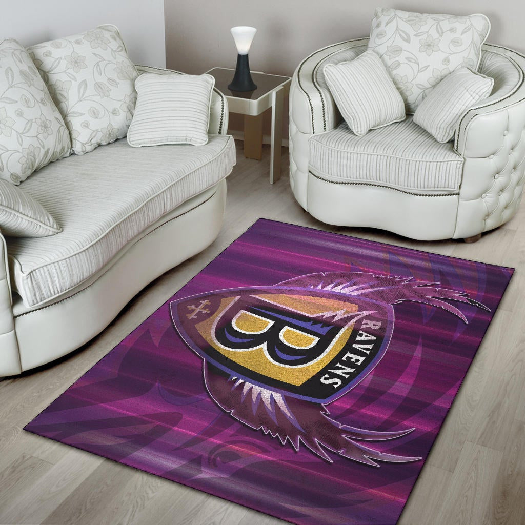 Baltimore Ravens American Football Team Area Rug Minimal Raven Head Underground B Wings Metal Purple Rugs Home Decor