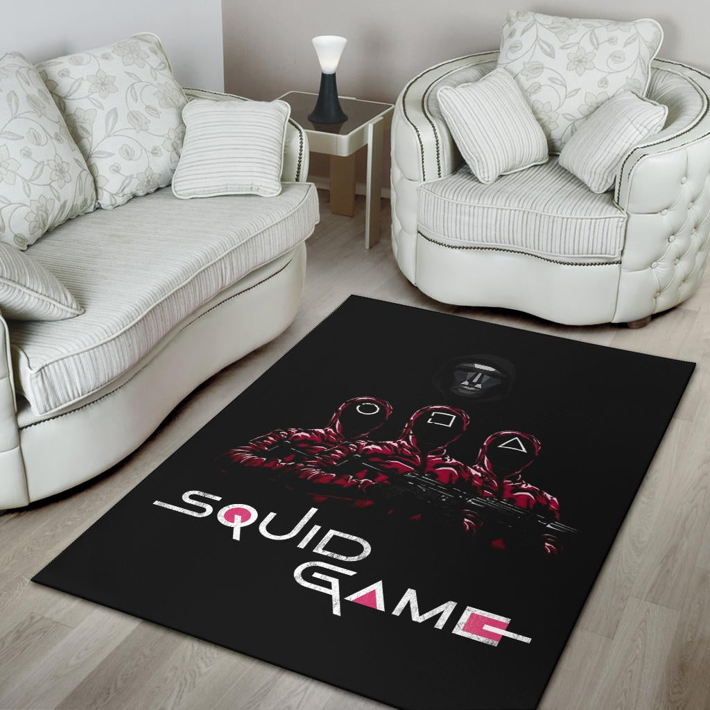 Squid Game Movie Area Rug - Squid Workers Round Square Triangle Face Black Metal Mask Boss Rugs Home Decor