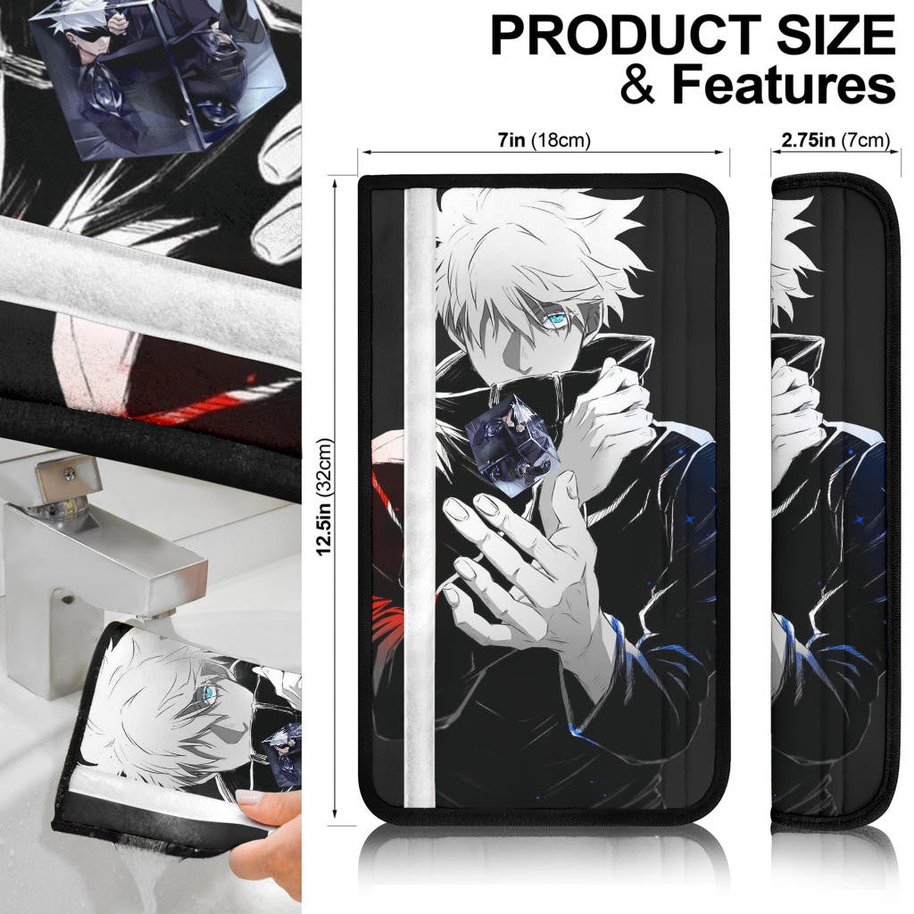 Jujutsu Kaisen Anime Seat Belt Covers - Cool Satoru Gojo Holding Eye Rubik Prison Realm Belt Covers