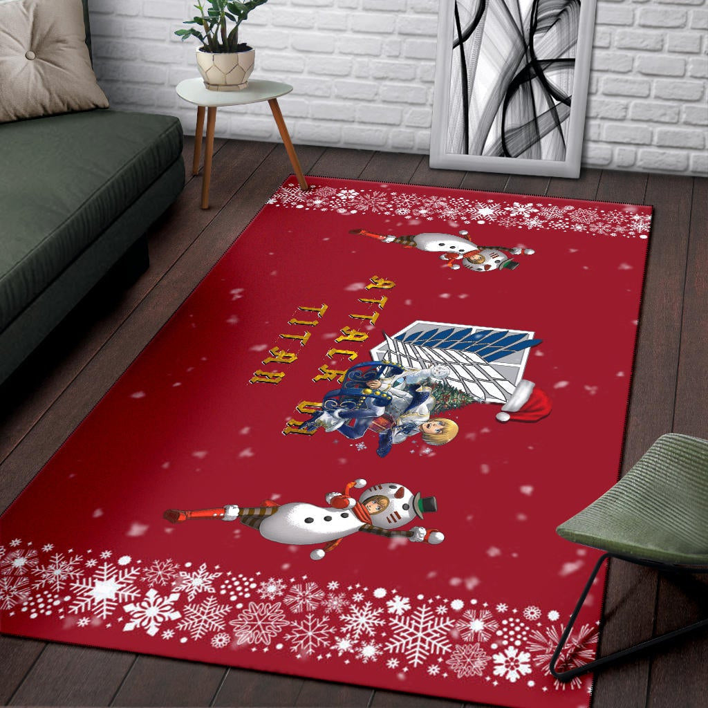 Attack On Titan Anime Area Rug - Merry Christmas AOT Armin Cosplay Snowman Red Rugs Home Decor