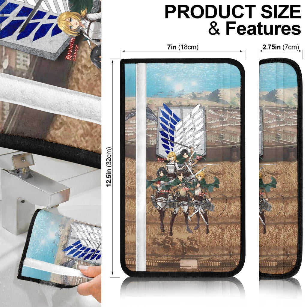 Attack On Titan Anime Seat Belt Covers AOT Levi Squad Green Coat Eren Mikasa Armin Historia Belt Covers