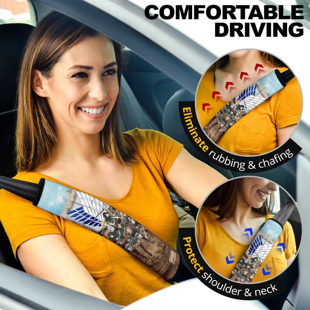 Attack On Titan Anime Seat Belt Covers AOT Levi Squad Green Coat Eren Mikasa Armin Historia Belt Covers