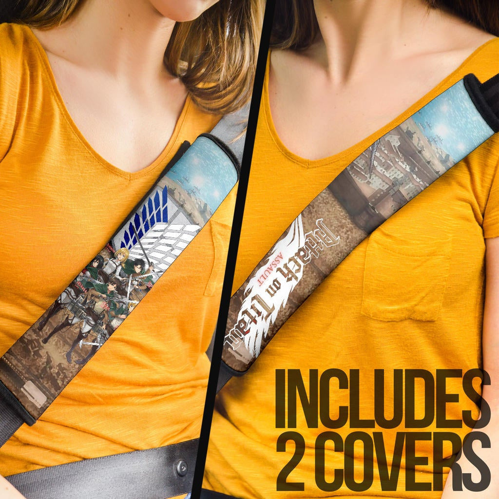 Attack On Titan Anime Seat Belt Covers AOT Levi Squad Green Coat Eren Mikasa Armin Historia Belt Covers