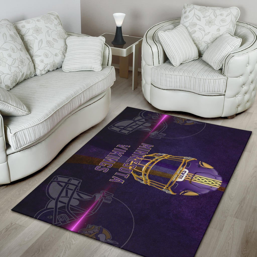 Minnesota Vikings American Football Team Area Rug Cool Purple Helmet Pink Neon Line Rugs Home Decor