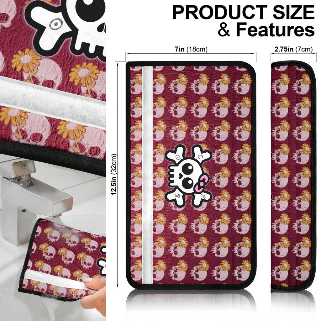 Skull Seat Belt Covers - Feminine Skull Sign With Sunflower Patterns Belt Covers
