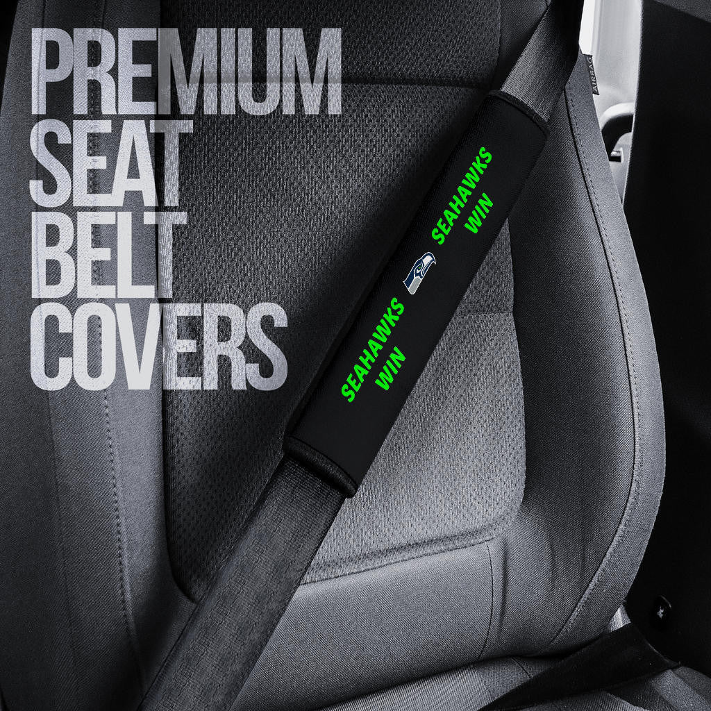 American Football Team Seat Belt Covers - Seattle Seahawks Win Text Patterns Belt Covers