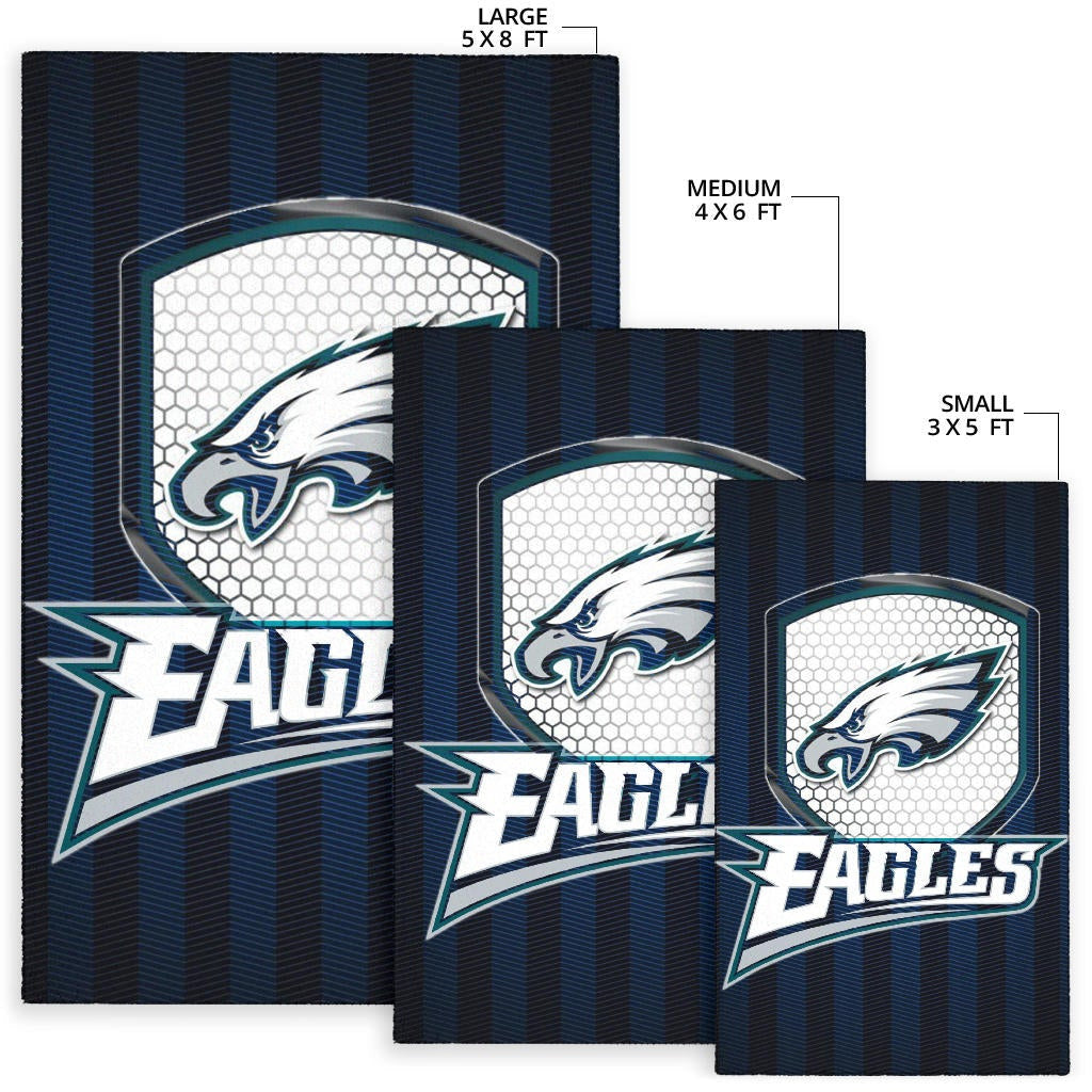Philadelphia Eagles American Football Team Area Rug Eagle Head On The Shield Black And Blue Lines Rugs Home Decor