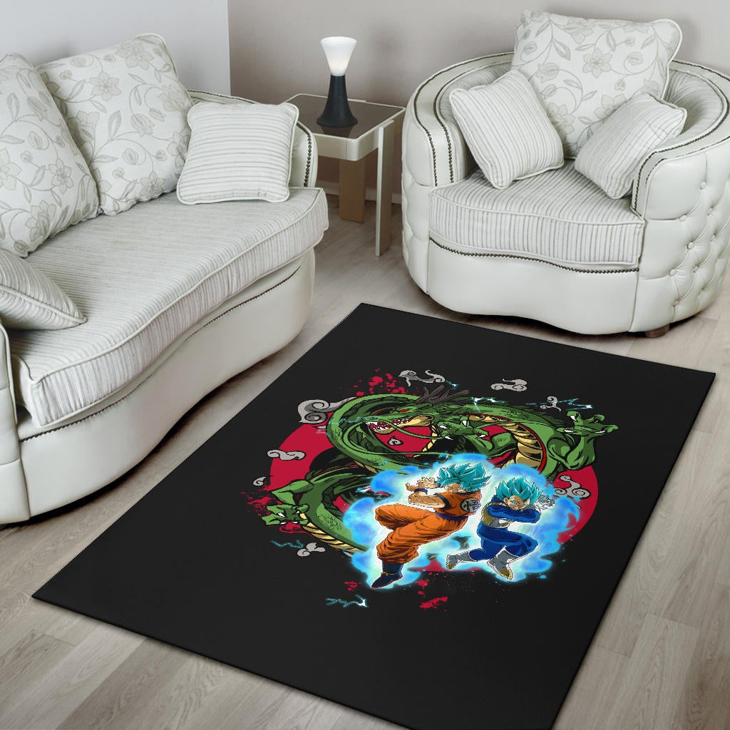 Dragon Ball Anime Area Rug - DB Goku Vegeta Blue Power Vapor With Shernon Dragon Rugs Home Decor