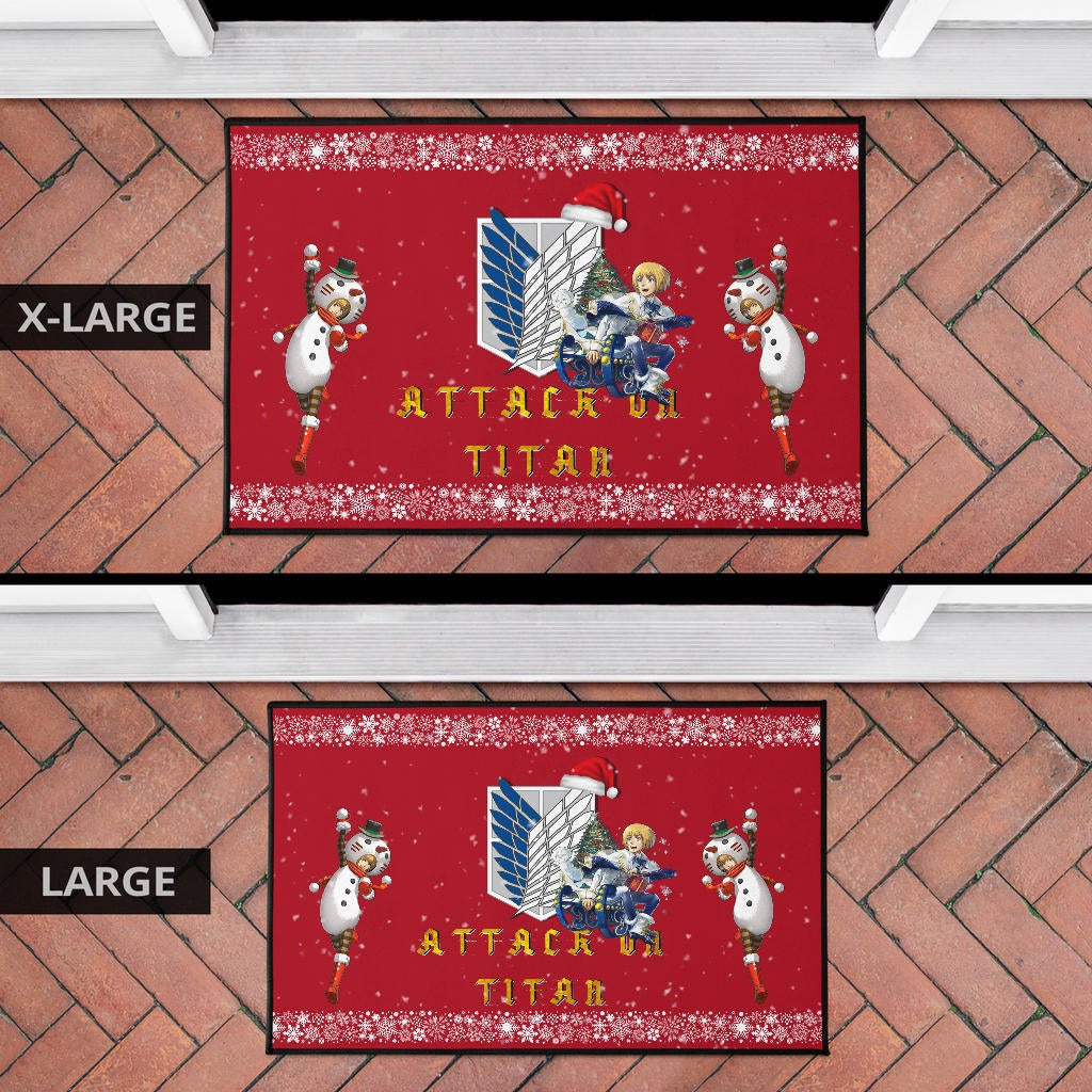 Attack On Titan Anime Door Mat - Merry Christmas AOT Armin Cosplay Snowman Red Door Mat