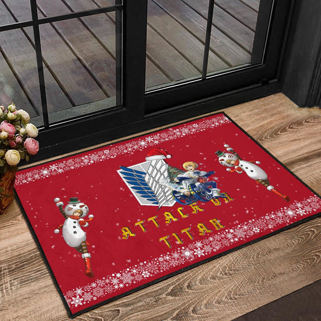 Attack On Titan Anime Door Mat - Merry Christmas AOT Armin Cosplay Snowman Red Door Mat
