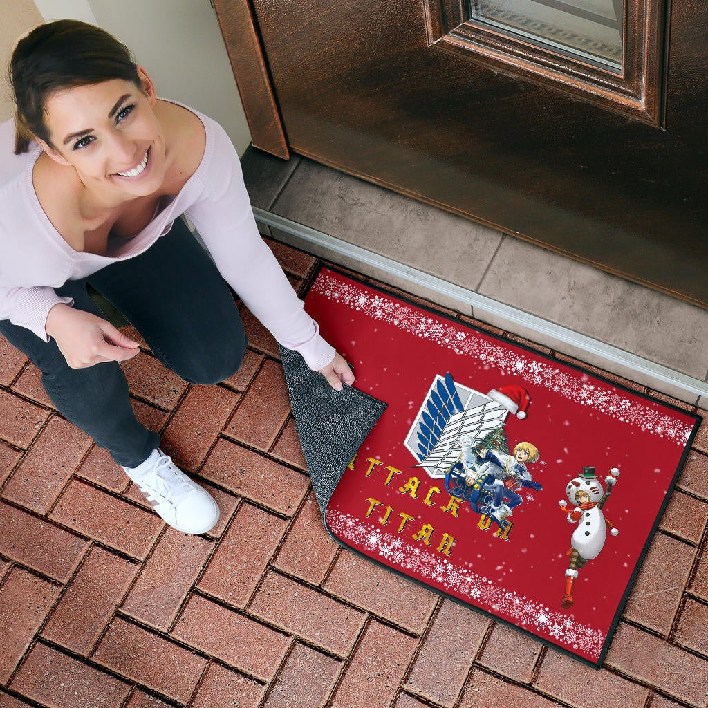 Attack On Titan Anime Door Mat - Merry Christmas AOT Armin Cosplay Snowman Red Door Mat