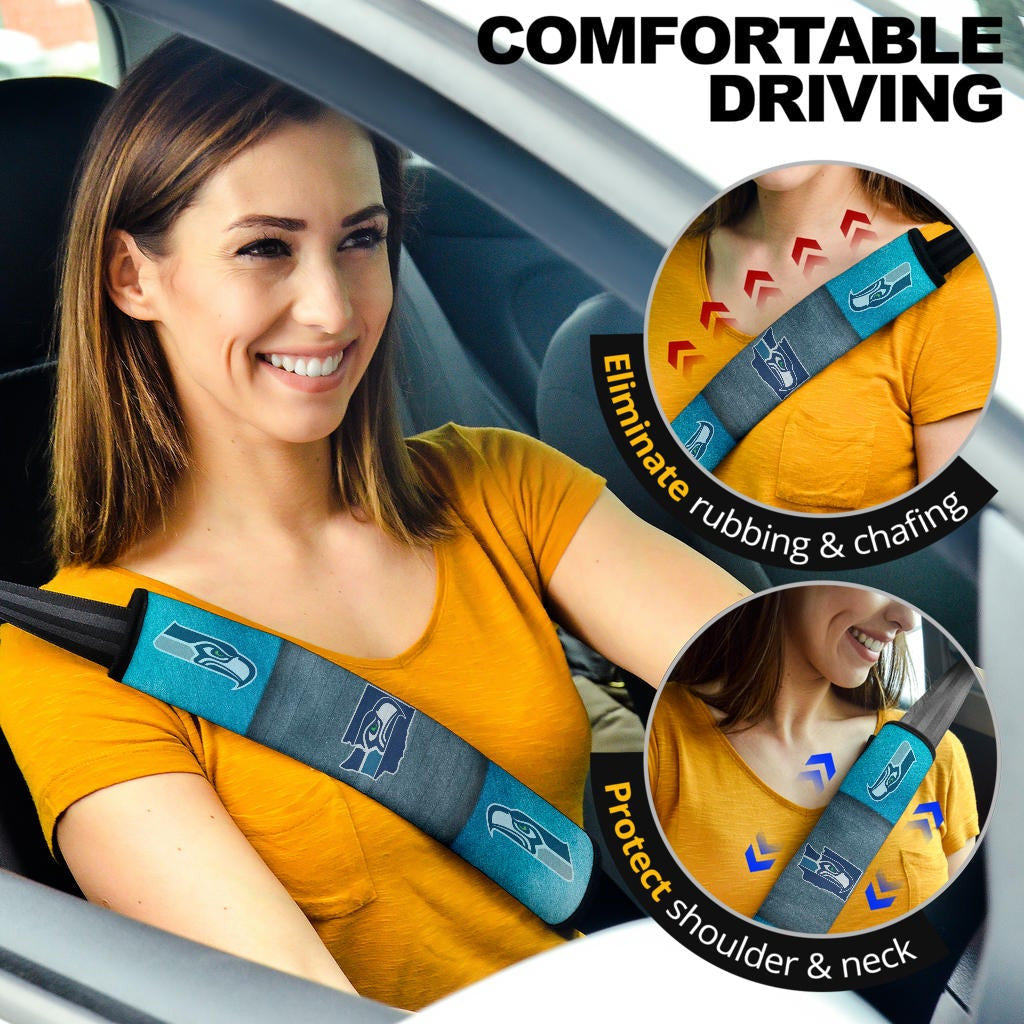 American Football Team Seat Belt Covers - Seattle Seahawks On Blue Ocean Belt Covers