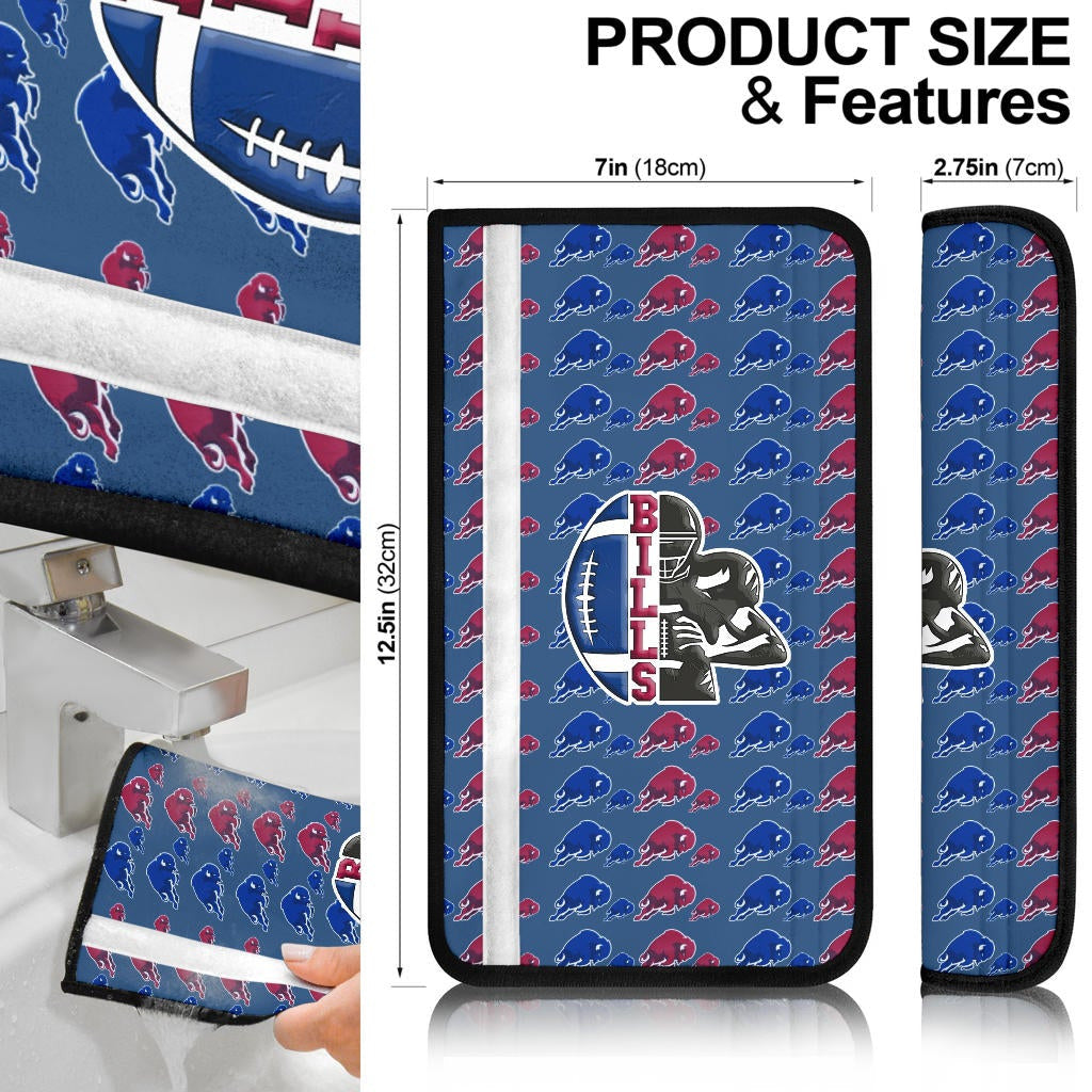 Buffalo Bills American Football Team Seat Belt Covers Human Shield With Rugby Ball Buffalo Silhouette Patterns Belt Covers