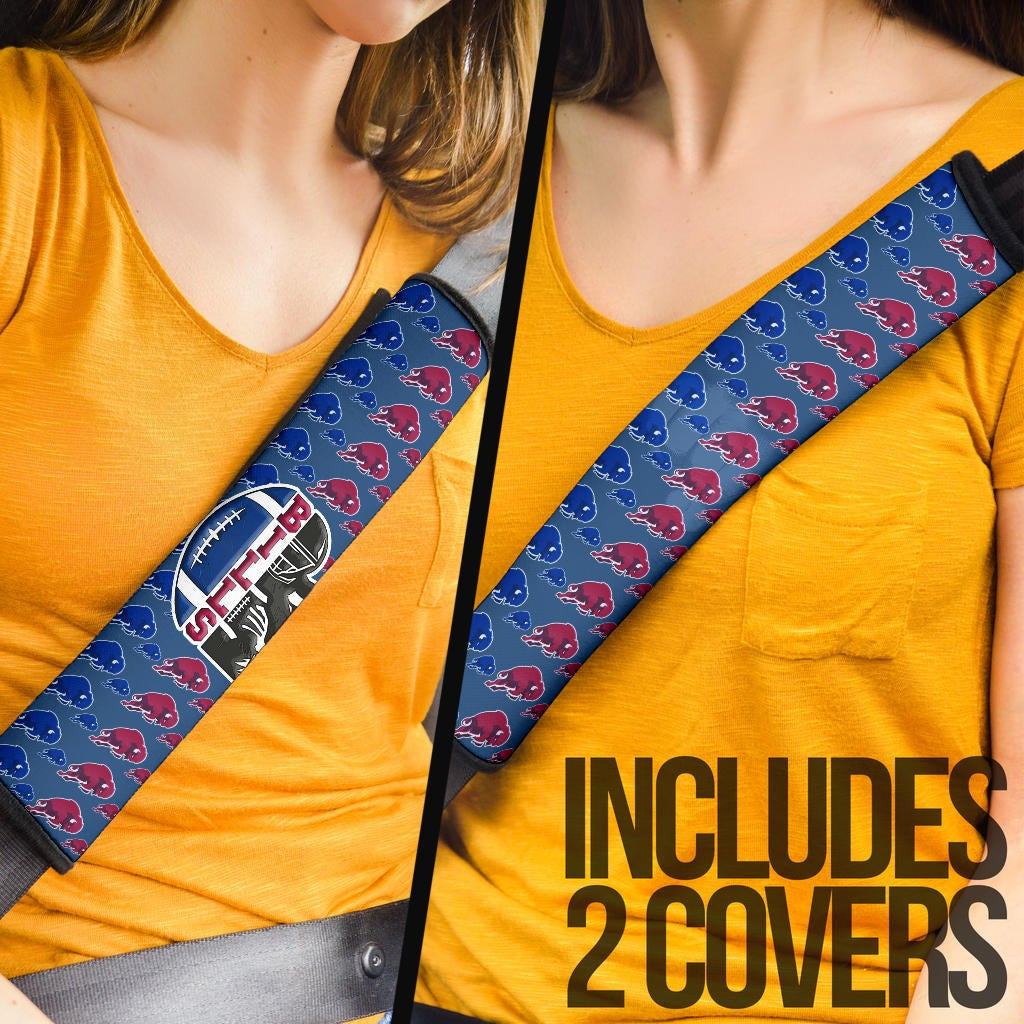 Buffalo Bills American Football Team Seat Belt Covers Human Shield With Rugby Ball Buffalo Silhouette Patterns Belt Covers