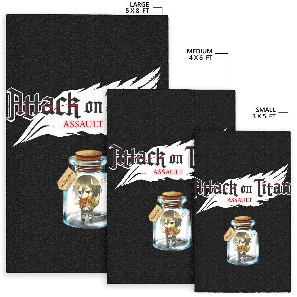 Attack On Titan Anime Area Rug - Mikasa Ackerman In Jar Bottle Trap Rugs Home Decor