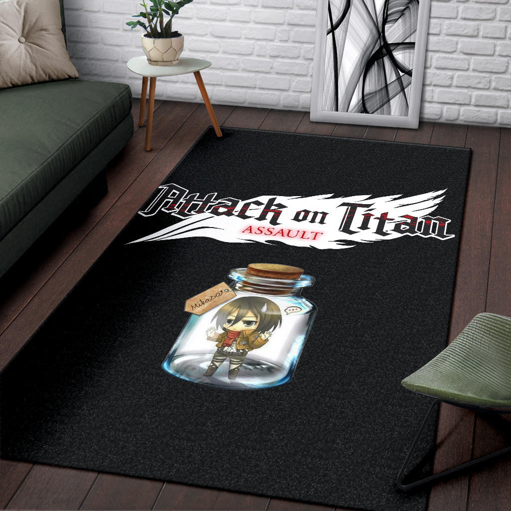 Attack On Titan Anime Area Rug - Mikasa Ackerman In Jar Bottle Trap Rugs Home Decor